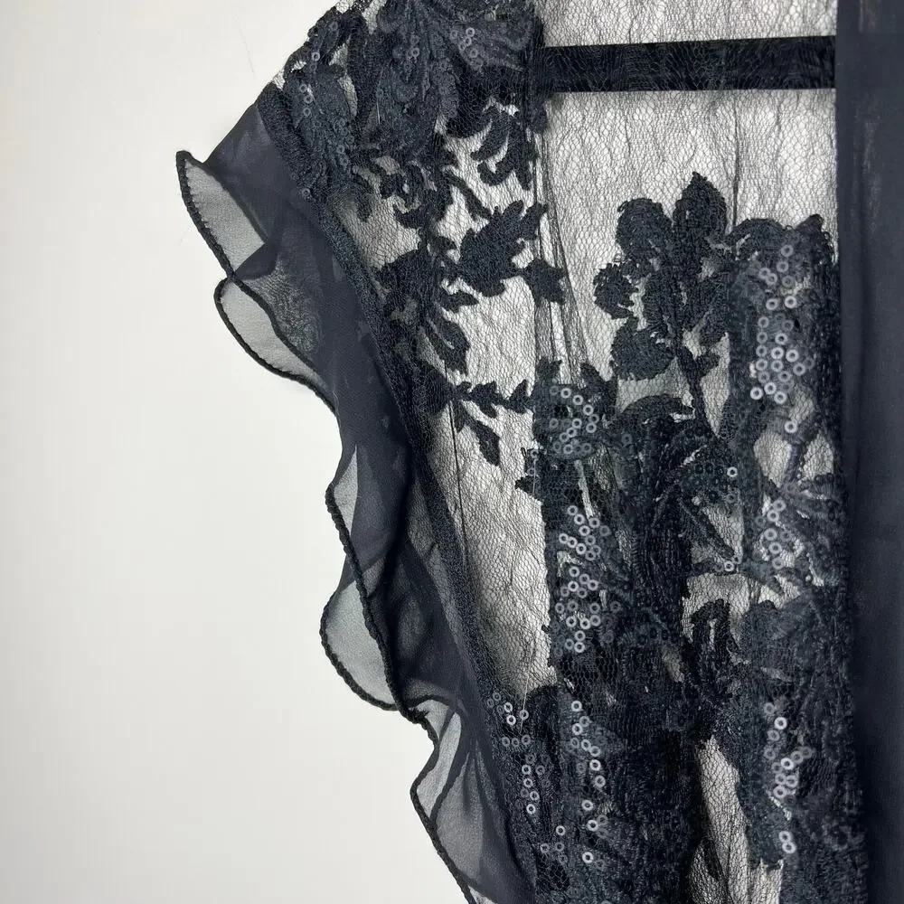 The Rya Charming‎ Cover Up NWT Embroidered Sequin Lace Chiffon Lingerie SZ XS/S